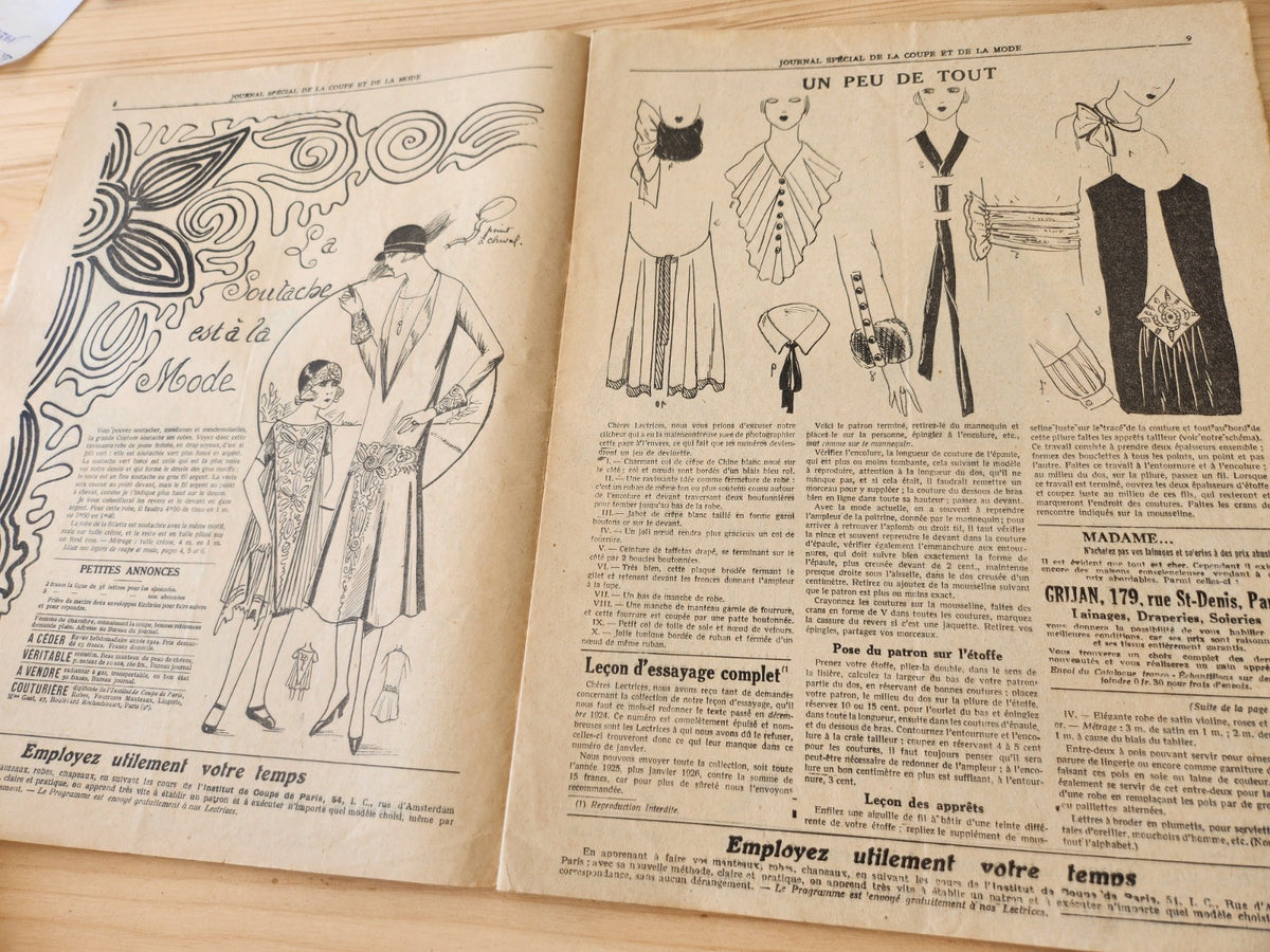 Journal de l'institut de coupe de paris année folle mode  Janvier 1926 patron