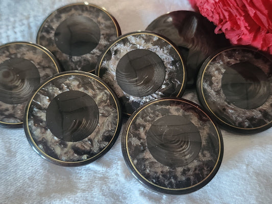 Lot 6 trés gros boutons vintage marron à pied reflet nacré 3 cm ref 3483