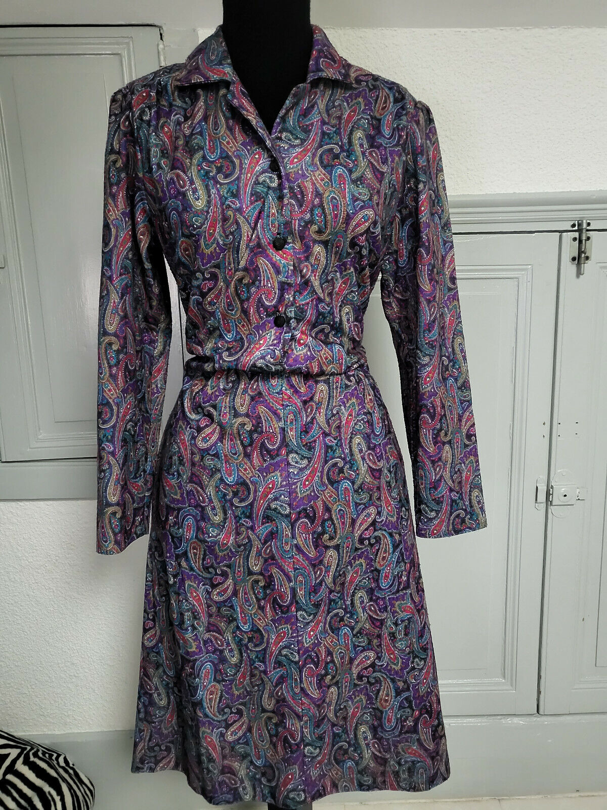 Pur vintage robe ancienne motif cachemire violet taille 42/44 ? B5