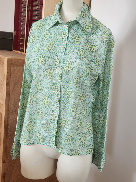 Pur vintage ancien chemisier bleu/vert fleur  taille 40?  ref portant