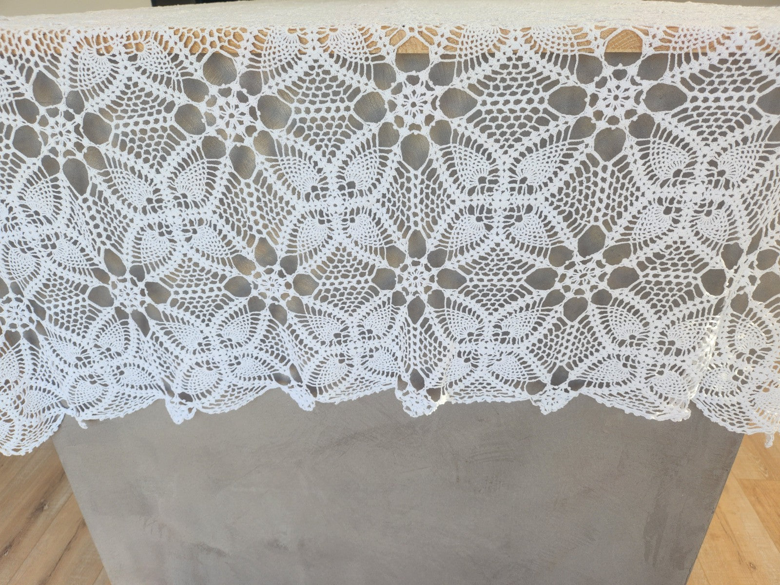 Ancienne nappe crochet blanc dessus de lit rideau 220 sur 145 cm B7