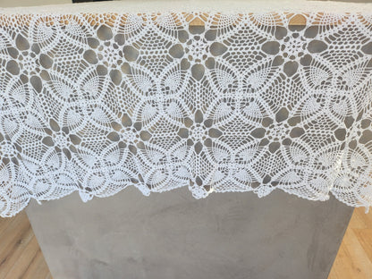 Ancienne nappe crochet blanc dessus de lit rideau 220 sur 145 cm B7