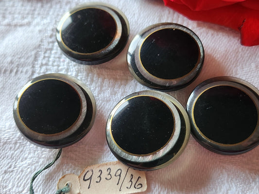 Lot 5 boutons vintage noir inclusion gris nacré pied 2,2 cm ref 1906