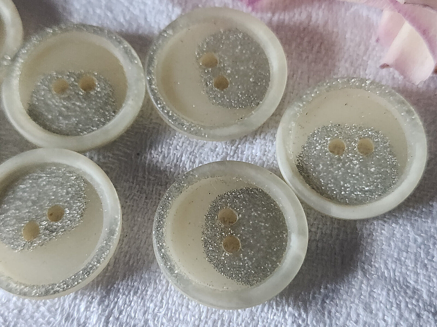 Lot 7 boutons vintage créme paillette argenté 2,2 cm ref 782
