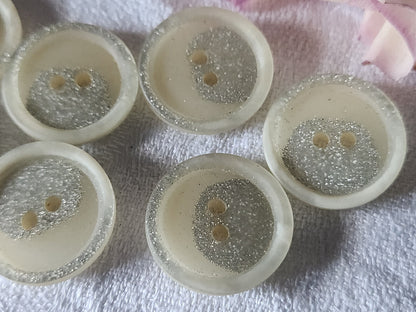 Lot 7 boutons vintage créme paillette argenté 2,2 cm ref 782