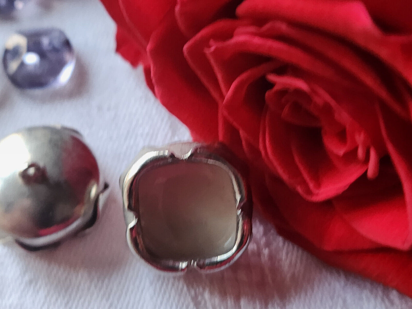 Duo superbes boutons anciens en métal créme argenté vintage 1,9 cm D5B