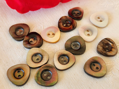 Lot 14 boutons ancien en nacre panaché 1,4 cm (13) et 1,2 cm (1) ref 6646