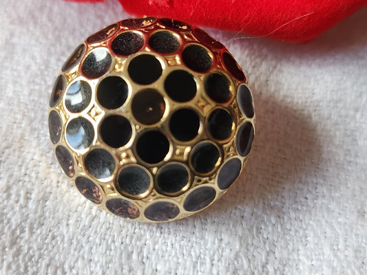 Bouton en métal doré  effet strass vintage bombé gris marron 2,3 cm ref 465