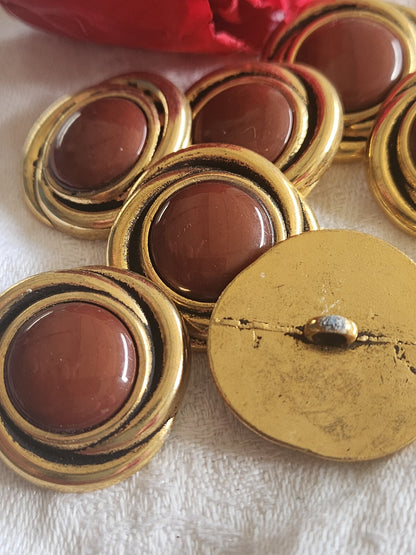 Lot 6 gros boutons anciens en metal coeur 2,7 cm lourd marron  ref 5486