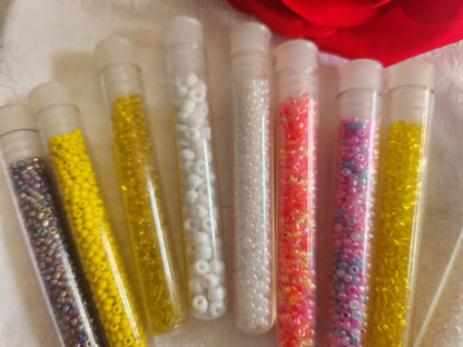 Lot 9 tubes de perles de rocailles tube ronde colore création bijoux loisir T1