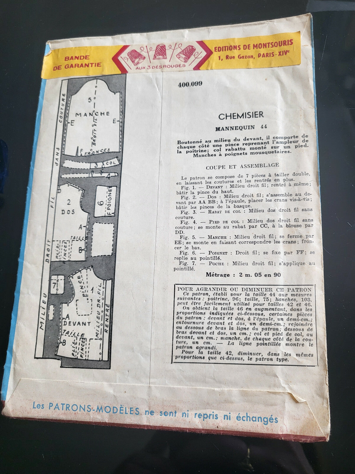 Patron ancien chemisier en toile de soie neuf taille 44 ou 42 et 46 