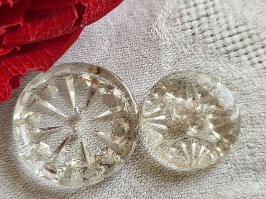 Duo boutons anciens en verre ciselés travaillé art deco 1,8 et 2,3 cm D7R