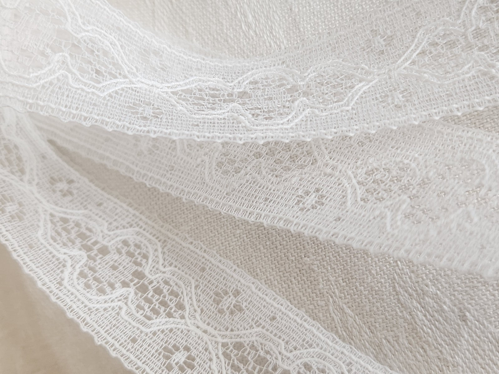 Dentelle ancienne made in France entre deux 3 mètres sur 2,4 cm A5