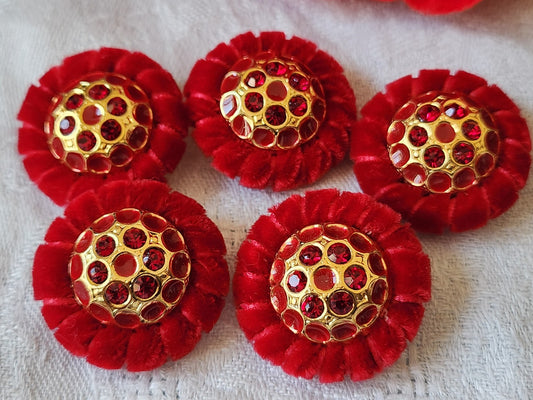 Haute couture lot 5 boutons vintage strass rouge gros bijoux 2,8 cm ref 6050
