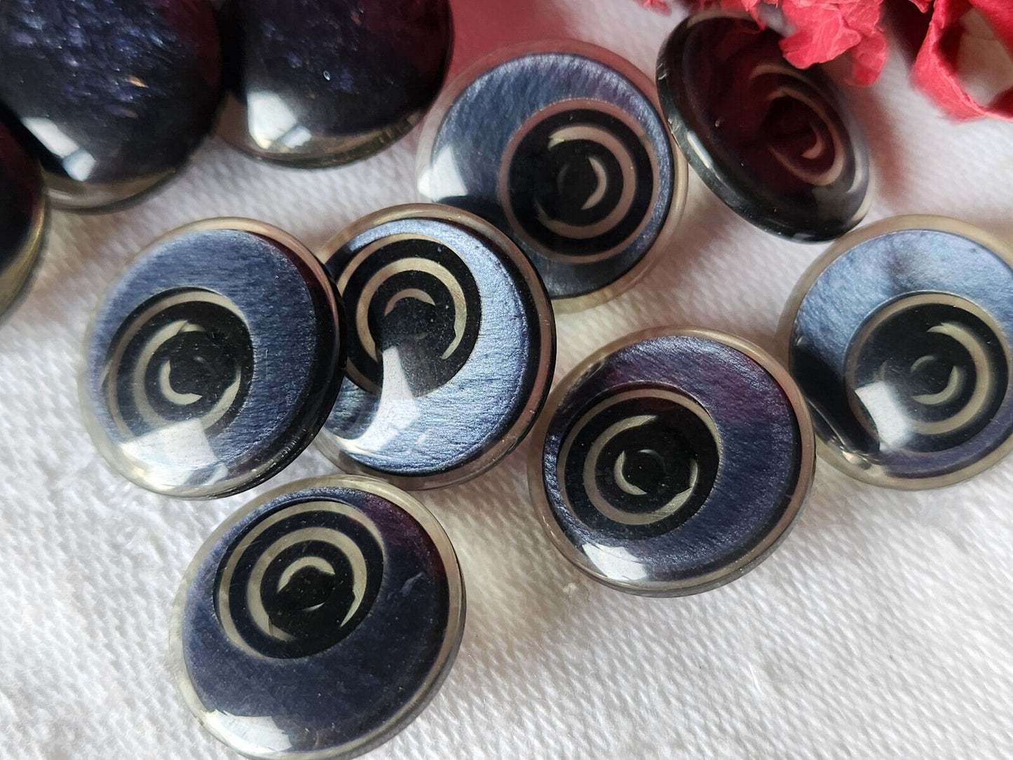 Lot 12  boutons vintage bleu scintillant  2  series pied 1,6 cm ref 6055