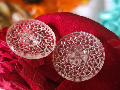Duo boutons anciens enverre coeur fleur rehaussé 1,8 cm D19A