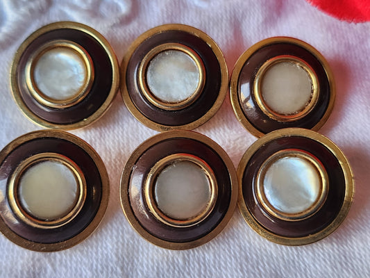 Lot 6 boutons anciens en metal coeur en nacre marron  1,7 cm ref 3906