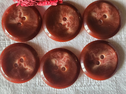 Lot 6 gros boutons vintage marron trous 2,8 cm manteaux ref 1746