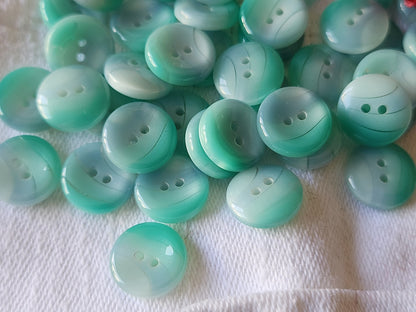 Lot 21  petits boutons vintage camaïeu bleu vert  à trous  1,1 cm ref 5354