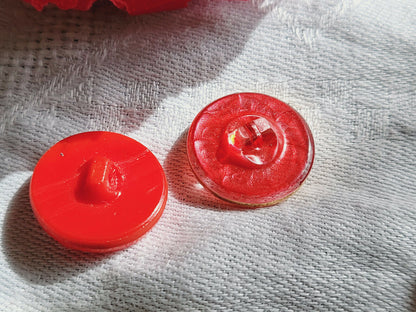 Duo boutons anciens en verre rouge et rosé diamètre 1,7 cm D12B