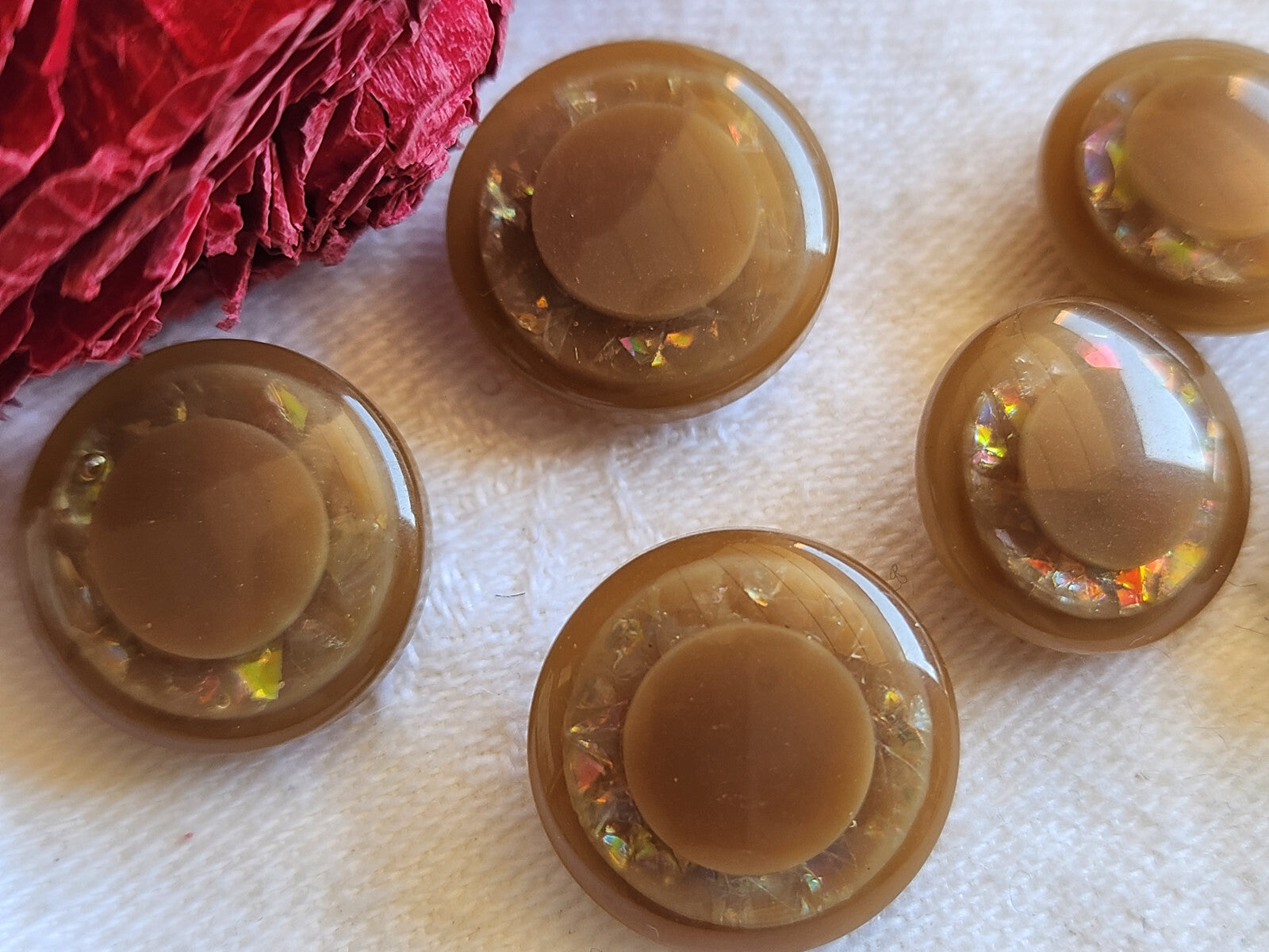 Lot 6  boutons vintage marron paillette mordoré 1,5 et 1,7 cm ref 691