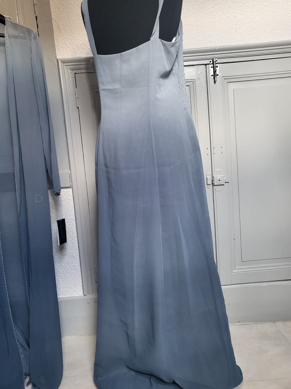 Robe soirée avec veste longue dégradé bleu gris soirée mariage neuf taille 42