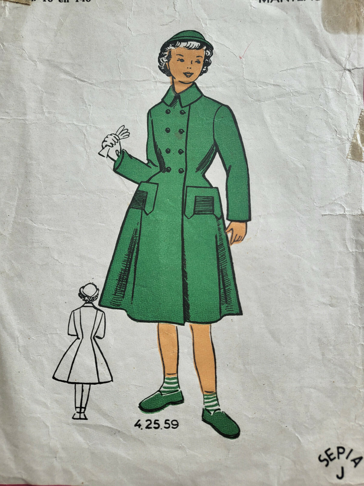Patron ancien manteau 8 à 13 ans  cintrée fille patron série de Luxe