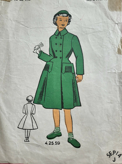 Patron ancien manteau 8 à 13 ans  cintrée fille patron série de Luxe