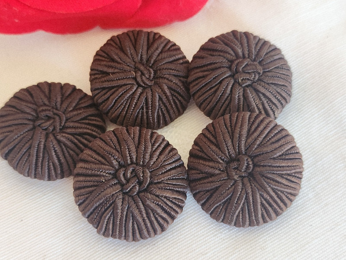 Lot 5 boutons anciens passementerie marron pied 2,5 cm ou 25 mm ref 6284