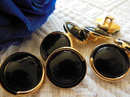 Lot 8 boutons vintage doré noir à pied diamètre 1,8 cm ref  2462