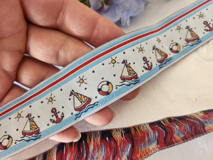 Galon vintage theme mer/ marin large bateau ancie 2 mètres sur 2,3 cm B9