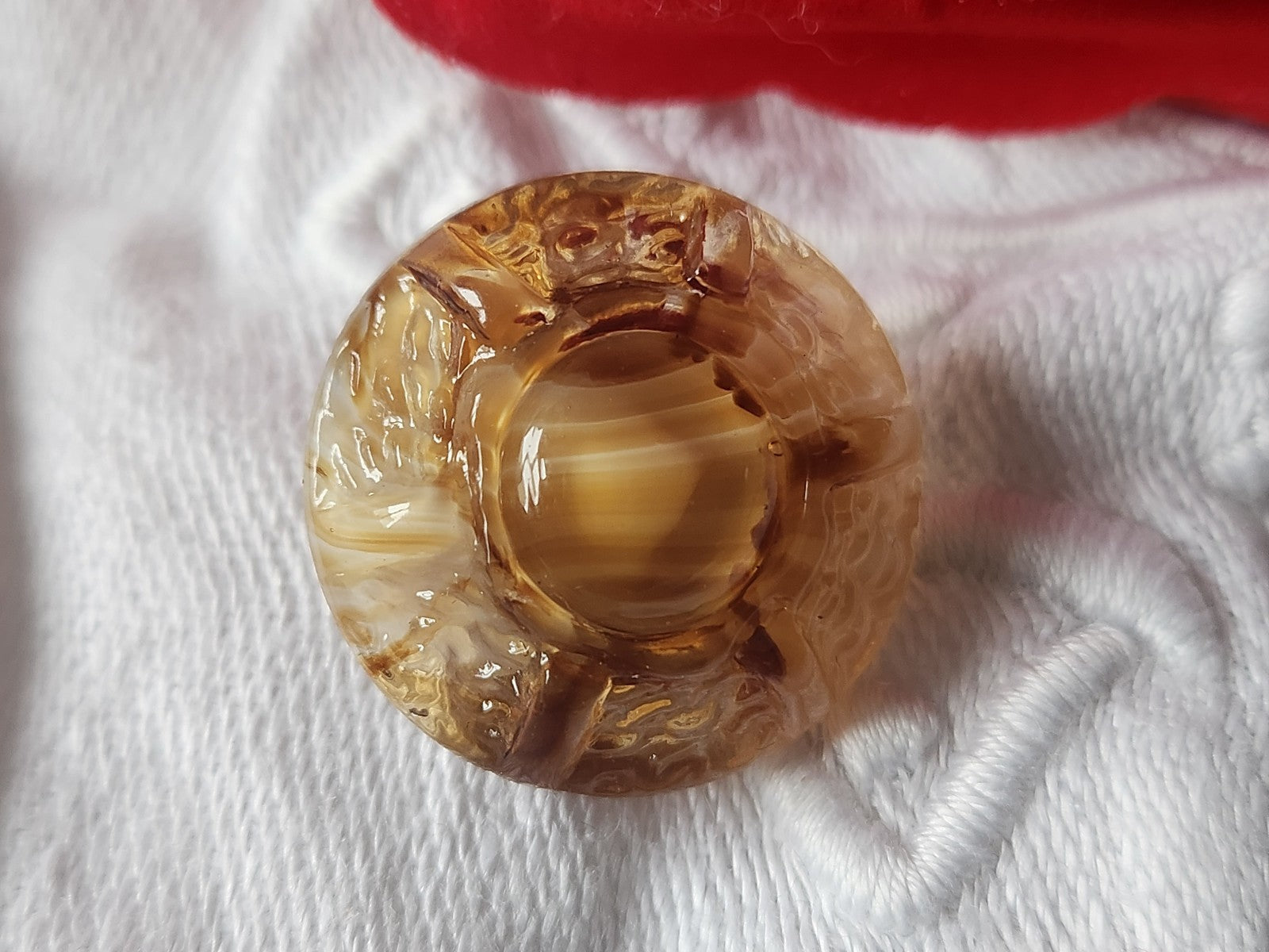 Gros bouton en verre marron caramel  ancien vintage  2,2 cm D13B
