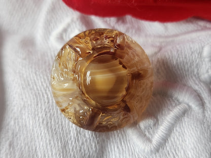 Gros bouton en verre marron caramel  ancien vintage  2,2 cm D13B