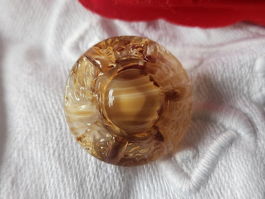 Gros bouton en verre marron caramel  ancien vintage  2,2 cm D13B