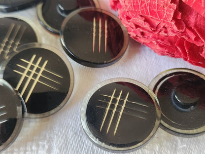 Lot 8 boutons vintage noir inclusion argenté élégant pied 2,1 cm  ref 2439