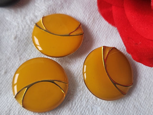Trio boutons vintage en métal argenté jaune  2 cm D5N