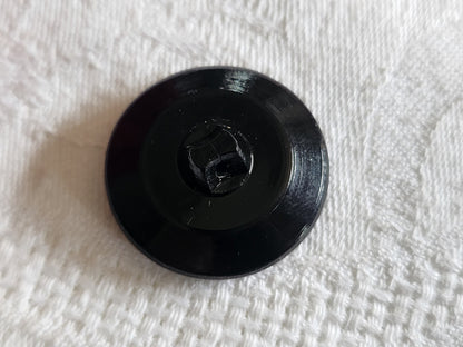 Bouton ancien en verre noir cœur spirale vintage 2,7 cm D14K