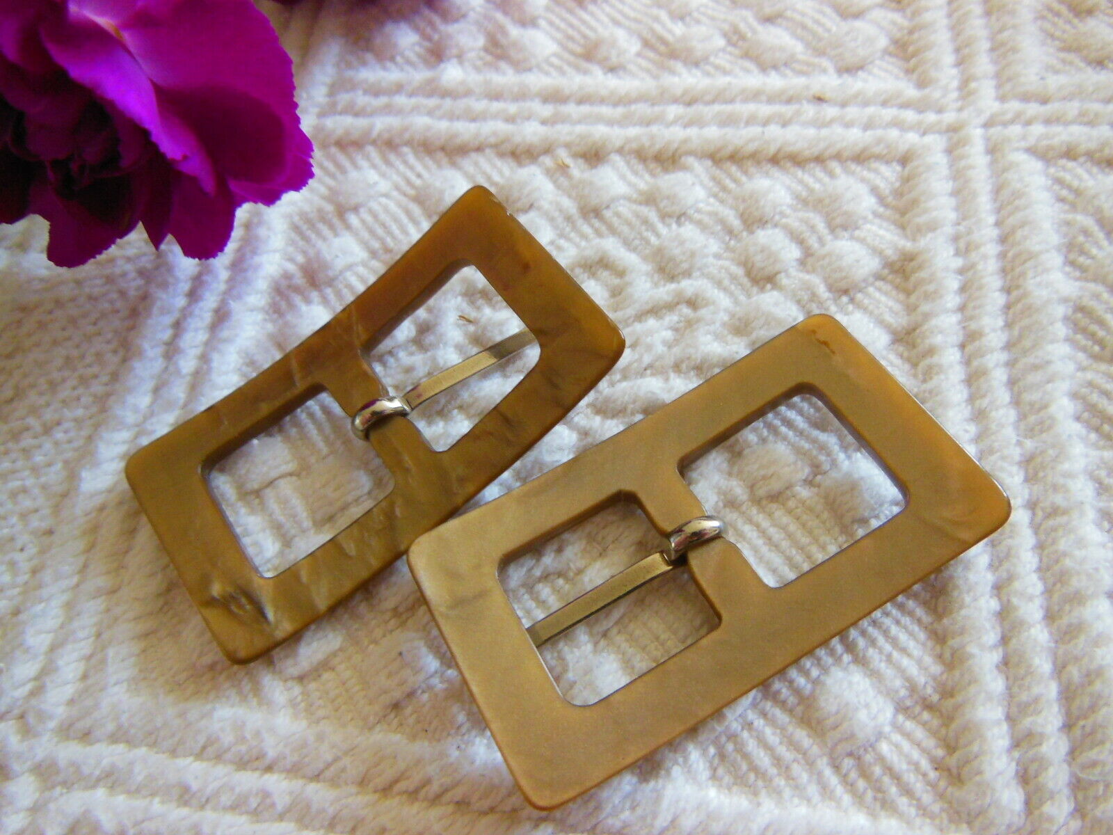 Duo boucles de ceinture vintage marron marbré 2,8 sur 5 cm  ME1 