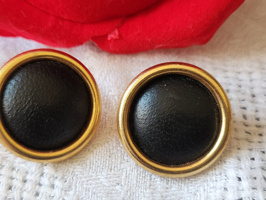 Duo boutons vintage cuir et métal doré 2,2 cm D18D