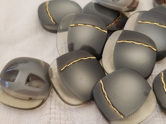 Lot 6 gros boutons vintage gris inclusion doré carré 2,4 cm pied  ref 6102