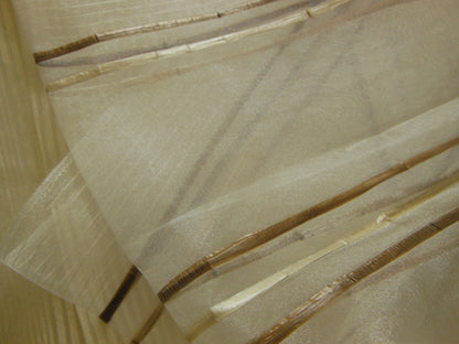 Coupon tissu luxe superbe voilage  blanc marron fil raphia 1 m 23 sur 95 cm B3