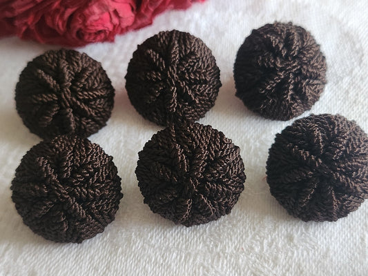 Lot 6 boutons anciens vintage passementerie marron lumineux  2,1 cm ref 6084