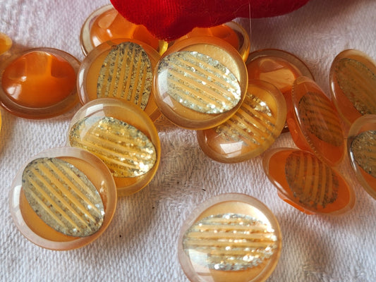 Lot 9 boutons vintage orange paillette à pied 1,7 cm superbe ref 1244