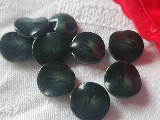 Lot 9 boutons vintage vert à vague pied 1,5 cm ref 3112