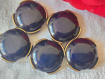 Lot 5 gros boutons vintage  bleu doré pied 2,4 cm ref 4911
