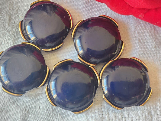 Lot 5 gros boutons vintage  bleu doré pied 2,4 cm ref 4911