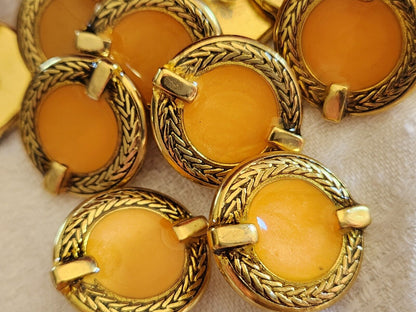 Lot 6 jolis boutons vintage en métal doré cœur orange  2,3 cm ref 3026