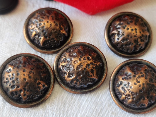 Lot 5 gros boutons vintage en metal cuivré 2,3 cm bombé pied ref 4881