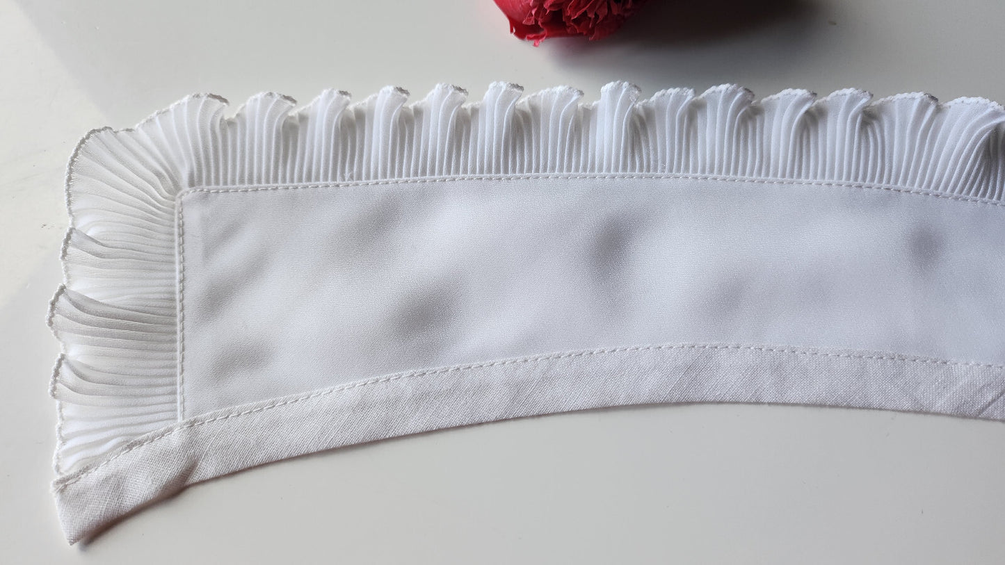 Ancien  col tissu ansparent pourtour plissé blanc froufrou vintage  B1-39