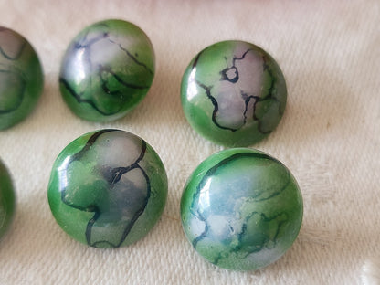 Lot 6 boutons vintage en verre bleu vert marbré ancien 1,5 cm ref 6446